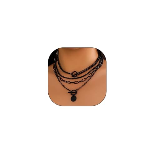 Gold Layered Stack Necklace Set for Women, Retro Thick Cuban Chain Coin Medallion Pendant Necklace,Paperclip Chain Heart Clasp Choker Jewelry Gift