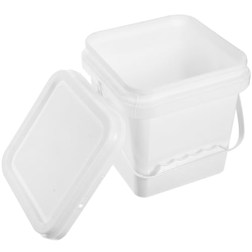 SAFIGLE 5 Gallon White Abs Paint Bucket with Lid Square Wide Mouth Plastic Paint Storage Container Portable Handle Utility Pail for Painting and Chemical Use