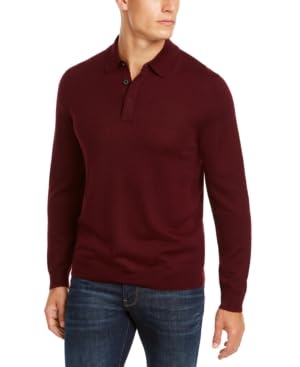 Club Room Mens Merino Wool Blend Polo Pullover Sweater Red M2