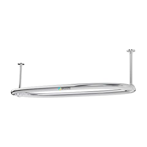 AQUAWORLD Traditional Large Oval Ceiling Mounted Traditional Shower Curtain Rail For Bath with Adjustable Ceiling Stays - Chrome (Free Curtain Rings-14 Pack) Cover