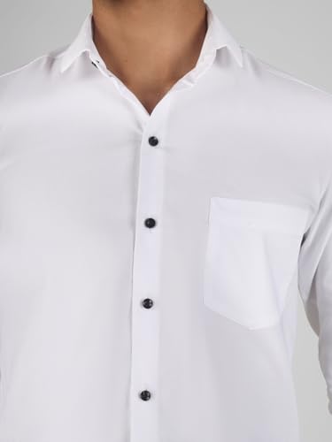 Image of Mens Cotton Lycra Full Sleeve Slim Fit Semi-Formal Shirt | Textured Pattern | Curved Hem