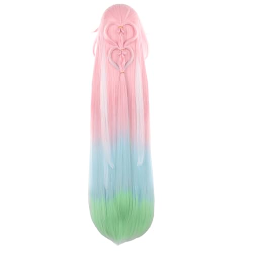 Image of Anime Pink Green Blue Gradient Long Wig Beauty Female Halloween | Pre-shaped Heart Hairstyle Halloween,Christmas,Comic con,Game Show Heat Resistant Fiber Breathable Rose Mesh Inner Free Cap