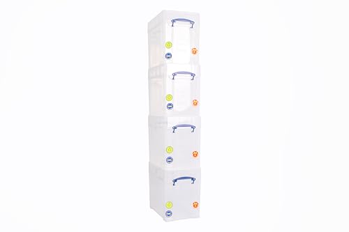 Really Useful Box Lot de 4 boîtes de rangement en plastique avec couvercle XL Transparent 19 l