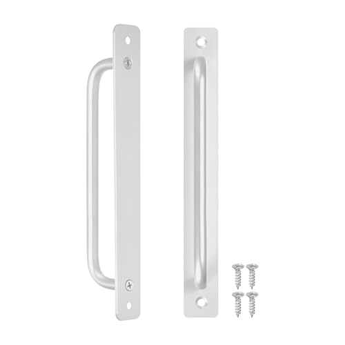 Image of M METERXITY 2-Pack Barn Door Handles, 7.56Inch /192mm Hole Center Aluminium Alloy Gate Handle with Mounting Screws for Bathroom /Wardrobe /Closet /Kitchen, Sliding Door Handle with Plate [Silver]