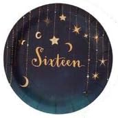 Sweet 16 Starry Night, Navy and Gold Printed 7 Inch Round Paper Plates, Box of 96