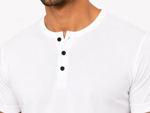 Image of LAZYCHUNKS Men's Modern Henley Neck T-Shirt | Premium Cotton Half Sleeve Casual Tee | Breathable Everyday Wear for Work, Travel, Weekend & Outdoor Activities