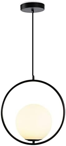 KCO Lighting Modern Globe Pendant Light Black Large Globe Hanging Light Fixture with Frosted Glass Lampshade Adjustable Ball Pendant Light for Kitchen Island Living Room Beside…