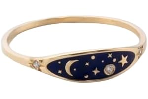 Celestial Rings - Star Moon Sterling Silver Signet Rings, Sky Jewelry, Van Gogh Style