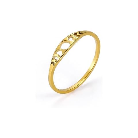 Amaxer Minimalist Phase of the Moon Rings Women Stainless Steel Moon Phase Ring Geometric Crescent Moon Finger Ring Gifts (gold, 10) Cover