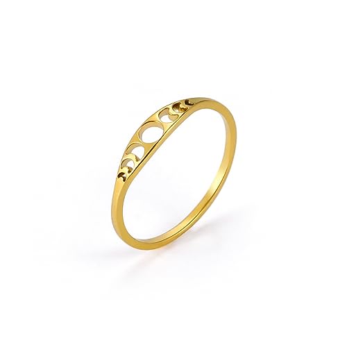 Amaxer Minimalist Phase of the Moon Rings Women Stainless Steel Moon Phase Ring Geometric Crescent Moon Finger Ring Gifts (gold 10)