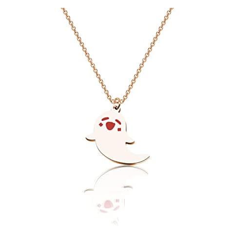 WUSUANED Cute Ghost Necklace Hu Tao Ghost Shape Jewelry Halloween Cosplay Gifts For Game Anime Lovers, Stainless Steel, No Gemstone Cover