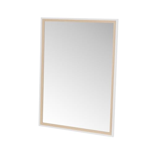 LOLAhome Espejo de Pared Blanco y Natural de Cristal con moldura de MDF de 54x74 cm