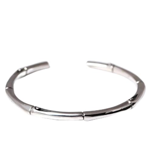 Bracelet en bambou argent S925 jonc ajustable anti-ternissement rétro