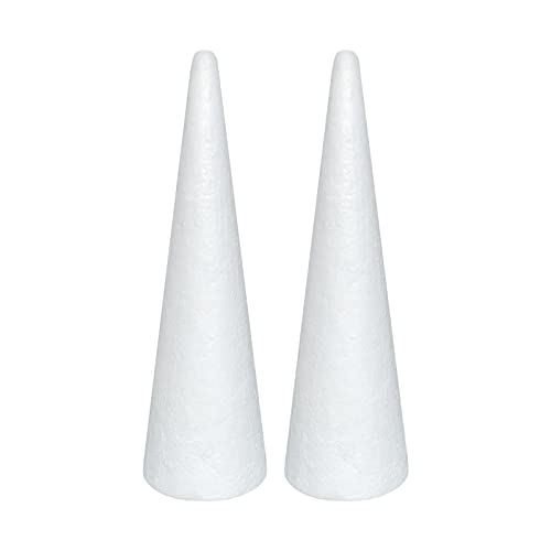 Crafjie Foam Cones for DIY Arts and Crafts (4.1 x 13.6 in 2 Pack) White Polystyrene Christmas Tree Foam Cones Craft Supplies for DIY Home Craft Project Christmas Tree Table Centerpiece