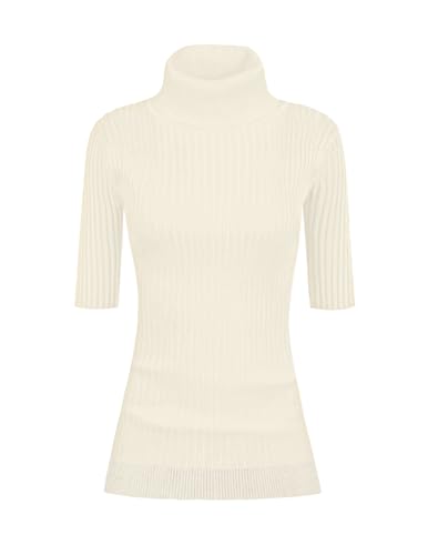 Image of v28 Women Turtleneck 1 /2 Half Sleeve Highly Stretchy Ribbed Knit Fitted Sweater