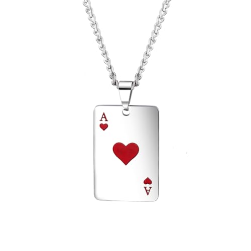 Collier carte de poker en acier pour homme et femme style hip-hop