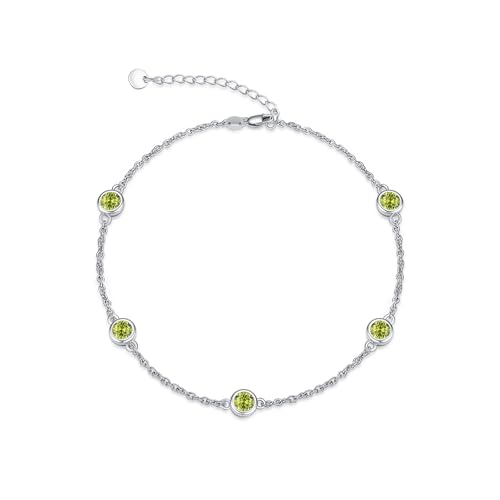 Image of Dorunmo Heart Birthstone Bracelets 925 Sterling Silver Round Birthstone Anklet for Women Birthday Jewelry Gifts for Girlfriend Wife Mother Her