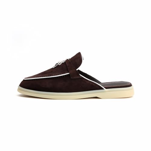 Image of XOBZJH Designer Women's Mules Flat Heel - Suede Leather Flats with Tassel Detail, Comfortable Slip-On Backless Loafers,Casual & Work Shoes