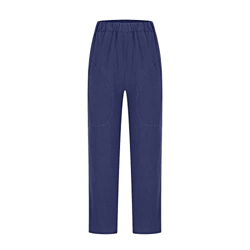 Image of LRMQS Cotton Linen Pants Women Casual Summer 2026 Trendy Loose Fit Beach Wide Straight Leg Trousers with Side Pockets