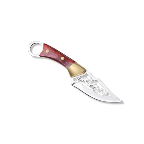 Mini Pocket Knife with Leather Sheath, Portable EDC Tool, Sharp Stainless Steel Blade, Unique Hollow - Out Design for Outdoor, Camping & Collection (Red)