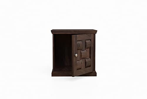 Image of WOODLAB Solid Sheesham Wood Bedside End Table with 2 Drawer Storage for Bedroom Wooden Nightstand Table Home Office (Niwar Walnut Finish)