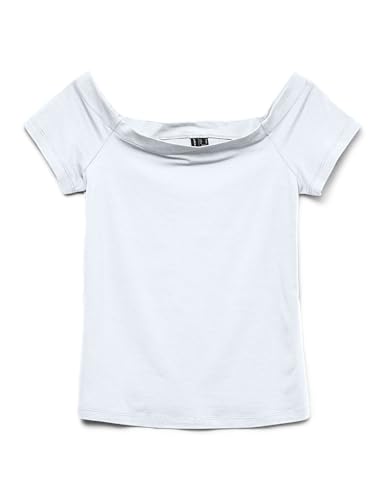 VERO MODA Camiseta Mujer Hombros al Descubierto Corta - Top de Moda Diario Imprescindible, Color:Blanco-2, Talla:M