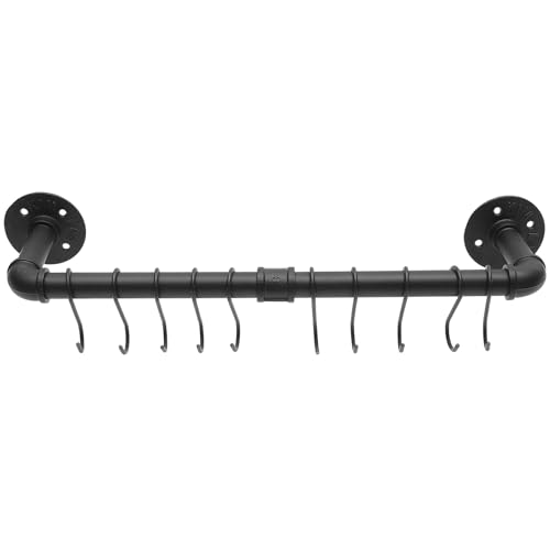 FUNNETOYU Industrial Wall Kitchen Rack with Hooks Hanging Pot Pan Organizer Rail Strong Bearing Capacity Easy Install Multi-functional Utensil Holder for Cookware Storage