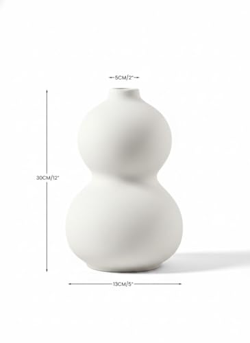 Image of PUREZENTO 'Orio' White Ceramic Vase 12 Inches - Pack of 1 | Decorative Vase for Dried Flowers & Pampas Grass | Vases for Modern Home Decor, Living Room, Office Decor Ideas