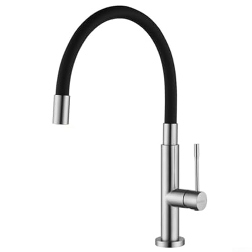 Grifo de cocina giratorio con cuerpo de acero inoxidable, chorro de alta presión de 2 5 bar y aireador de salpicaduras, diseñado para un uso eficiente e higiénico en la cocina