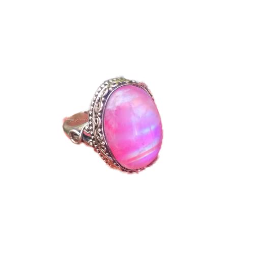 Natural Pink Moonstone Ring, Moonstone Jewelry, Handmade Silver Ring, 925 Sterling Silver, Mother Gift, Antique Ring For Women, Bohemian Jewelry, Oval Moonstone Gemstone Ring (pink moonstone, 9.5)