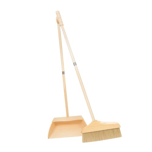 MAGICLULU Juego De Escoba y Recogedor De Pelo Suave De Cerda De Pino Mango Largo, Kit De Escoba Recogedor Resistente para Limpieza Interior y Exterior del Hogar, Garajes y Talleres