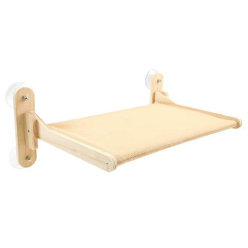 AwObEpl Suction Cup Cat Window Perch with Wood Frame, No Drilling Cat Hammock Bed for Indoor Cats for Indoor Living Room Bedroom