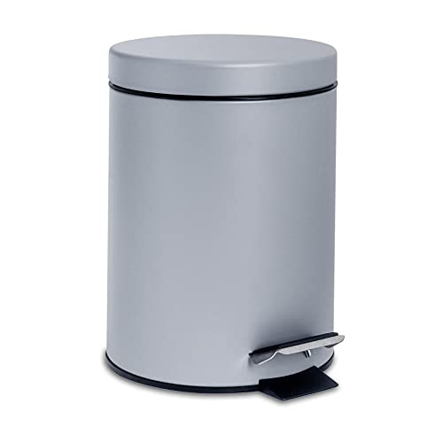 Harbour Housewares 3L Bathroom Bin - Grey - Round Stainless Steel Pedal Bin Slim Kitchen Rubbish Trash Can Garbage Dustbin with Lid and Inner Liner Bucket