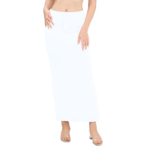 Image of DESI GIRL Satin Shimmer Stretchable Saree Shapewear Petticoat with Drawstring for Women | Mermaid fit Saree Petticoat with Side Slit for Easy Movement | Saree Shaper | Long inskirt