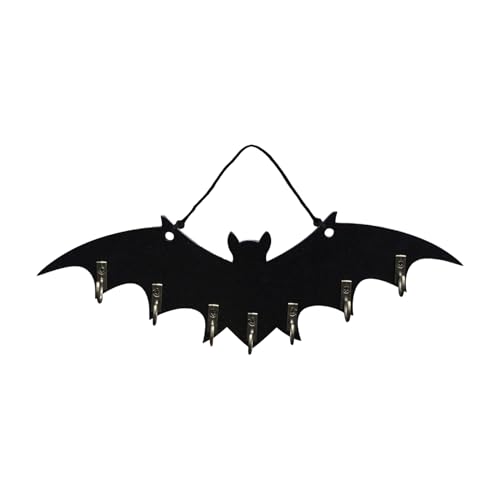 Muro de gancho de murciélago | Hook de pared de madera: soporte de llave montado en el tema de los animales, soporte de llave negra de decoración, ganchos de aleación para pasillo, oficina, decoración