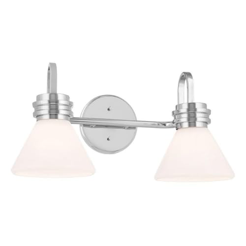 Farum 2-Light Vanity Light, Modern Light with Opal Glass in Chrome, Damp Rated, for Bathroom, Over Vanity, or Jack and Jill Layout (19.25" x 9.5") - KICHLER 55154CH
