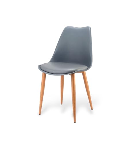 Image of Amazon Brand - Umi Eames Nordan Metal Stylish Modern Furniture Plastic Chairs & Wooden Grain Finish Metal Legs & Padded Seat Cushion in Grey Color