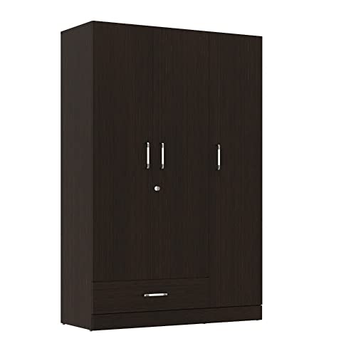 Image of Wakefit Wardrobe | 1 Year Warranty | Engineered Wood Almirah, Cupboard for Clothes Storage | 3 Door, 2 Drawers, 1 Hanging Space | Gingham - Wenge