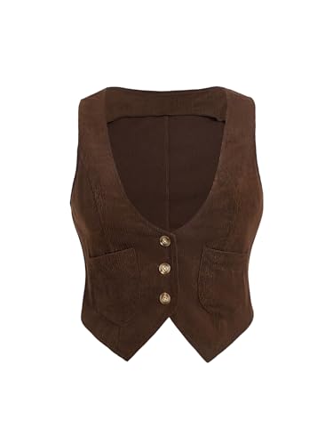SHENHE Women's Plus Size V Neck Button Up Corduroy Vest Waistcoat Dressy Blazer Suit Vest Top