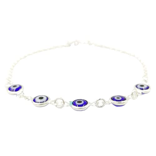 PULSEIRA FEMININA ELO PORTUGUES OLHO GREGO REDONDO - PRATA925 - JROMERO ARTIGOS COR:AZUL