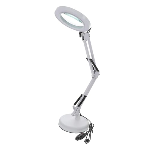 Gatuida Lámpara de Aumento LED 5x Lupa Plegable Luz Brillante de Escritorio para Manicura Estética Brazo y Altura Ajustables 1 Unidad Blanca Base para Uso Profesional
