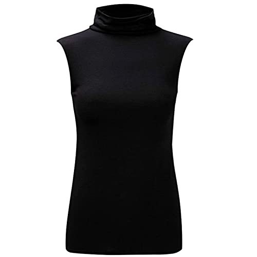 Image of SHADOW DANCE UK Knit Sleeveless Turtlenecks for Women Sweater Tops High Stretchy Fitted Sweater Vest - Stretch Slim Fitted Tank Tops Lightweight Bustier Tee Black_M-L
