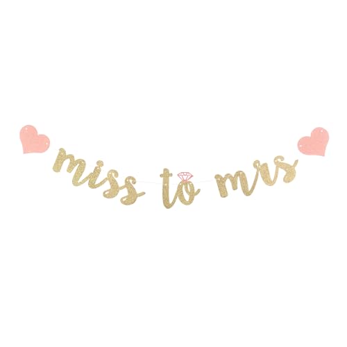 Miss to Mrs Banner for Wedding Decorations Bridal Shower Bachelorette Party Photo Props - Gold