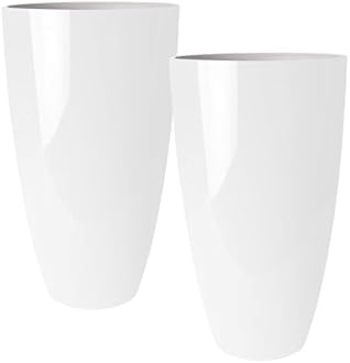 RUBBER BOND Plant Pots 2 Pack - Modern Indoor/Outdoor Planters for Home Decor - Weather-Resistant Large Flower Pots - Lightweight 22 Inches Tall Planters - White Glossy Round Pots for Plants
