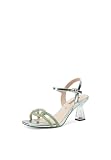 QUEEN HELENA Sandalias elegantes con pedrería con tacón transparente para mujer S2866, Verde, 36 EU