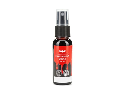 PartyDeco Sangre artificial para pulverizar, 30 ml, maquillaje de terror para disfraz y disfraz, sangre de película, sangre teatral, maquillaje para Halloween, carnaval, fiesta de disfraces, rojo