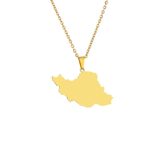 Macracrua Collier avec pendentif carte du drapeau iranien en acier inoxydable avec emblème iranien - Bijou persan - Cadeau pour homme et femme, 60cm Chain, Acier inoxydable, Pas de gemme