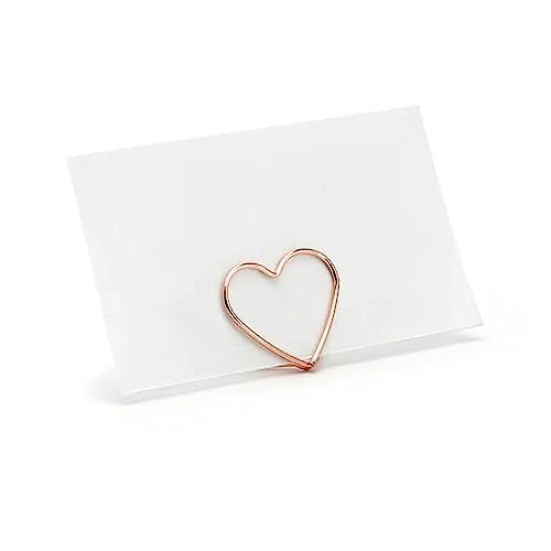 P&D Place Card Holders Heart Rose Gold Wedding Table Decoration Card Holders Hearts Pink Name Card Holder Table Decoration Rose Gold Antique Pink Shiny Pack of 10