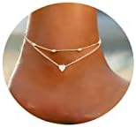 Tasiso Silver Plated Layered Satellite Heart Anklet Layering Beads Sphere Boho Ankle Bracelet Minimalist Simple Dainty Jewelry for Women 8.5''
