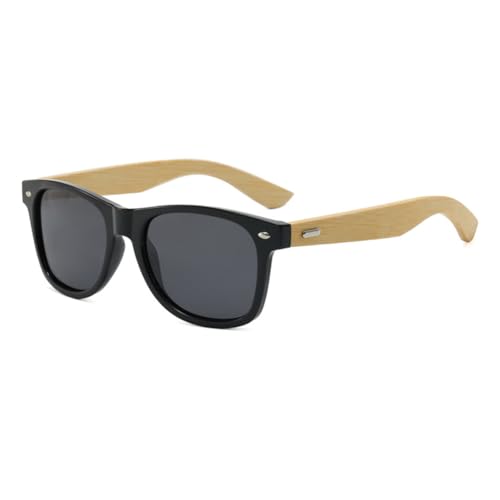 frissin Gafas de sol polarizadas cuadradas para hombre y mujer, protección UV400, patillas de madera de bambú, remache decorado, marco negro, lentes TAC, lentes Sunnies, conducción, pesca, ciclismo